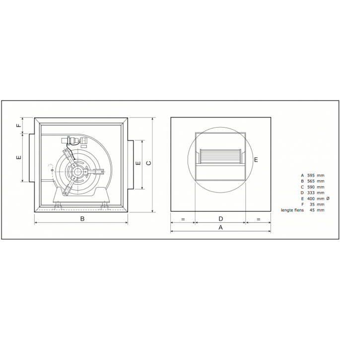 Chaysol airbox boxventilator | type compacta (UPE 10/10) | CM-AL | 3200 m3/h | 400 mm