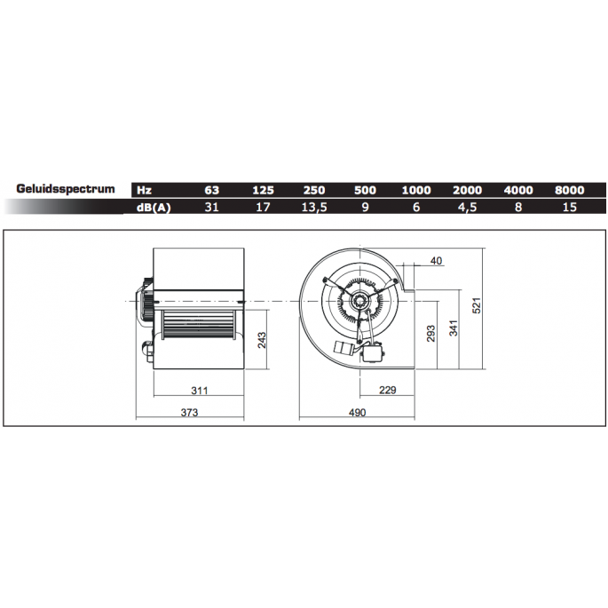 Chaysol Centrifugaal ventilator 12/9 CM/AL 736W/6P - 4800m3/h bij 250pa, 8.1A Chaysol Centrifugaal ventilator 12/9 CM/AL 736W/6P - 4800m3/h bij 250pa, 8.1A