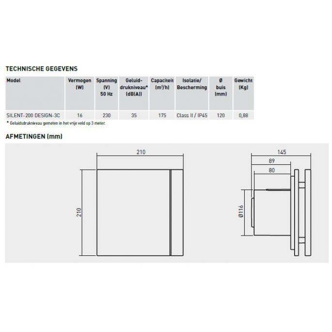 S&P design badkamerventilator | SILENTDES200CZ | diameter 120 mm
