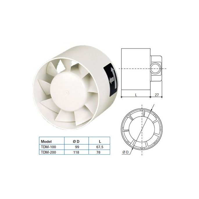 Soler & Palau Inschuif-buisventilator (TDM100) - Ø 100mm Soler & Palau Inschuif-buisventilator (TDM100) - Ø 100mm