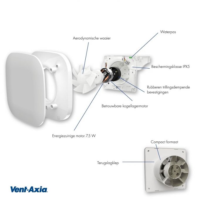 Vent-Axia Supra design 100T badkamerventilator - timer - 90 m3/h - Ø100mm Vent-Axia Supra design 100T badkamerventilator - timer - 90 m3/h - Ø100mm