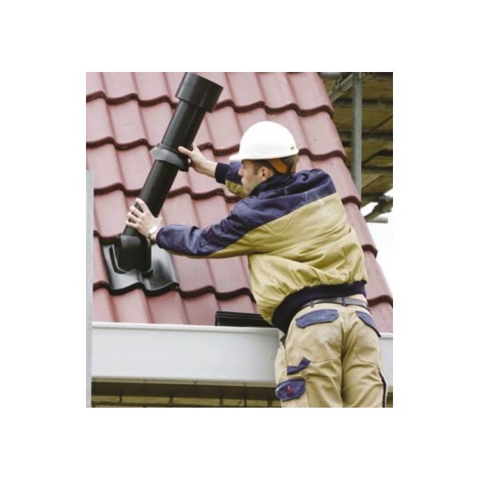 Kunststof dakpan opnieuw verbeterde Holle van Oordt 1-pans zwart, voor doorvoer 110 en 131, dakhelling 25-45° (0170033)
