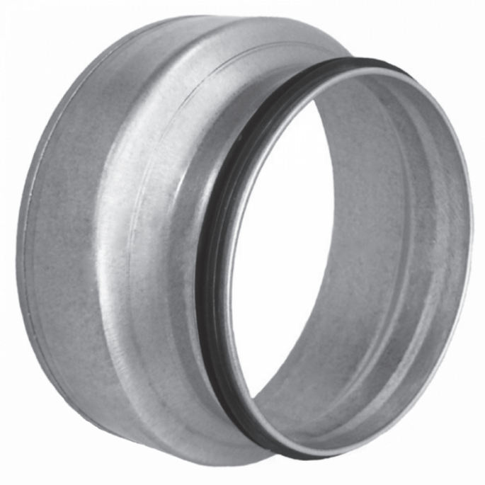 Verloopstuk van hulpstuk Ø 250mm naar spirobuis Ø 100mm met afdichtingsrubber Verloopstuk van hulpstuk Ø 250mm naar spirobuis Ø 100mm met afdichtingsrubber