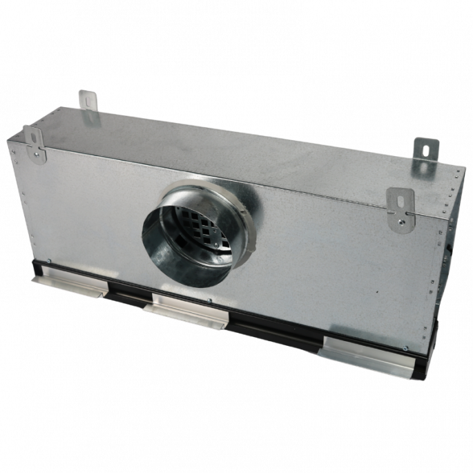 Instucbaar frameloos lijnrooster - 600mm - ongeïsoleerde plenumbox Ø125mm - AFVOER Instucbaar frameloos lijnrooster - 600mm - ongeïsoleerde plenumbox Ø125mm - AFVOER