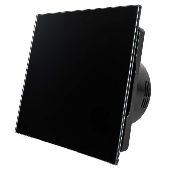 Whisper Pro-Design badkamerventilator - Ø100mm - aan/uit - vlak glas - glans zwart - zwarte ventilator Whisper Pro-Design badkamerventilator - Ø100mm - aan/uit - vlak glas - glans zwart - zwarte ventilator