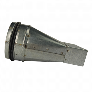 Verloopstuk van rechthoekig 100mm x 40mm naar rond Ø 100mm