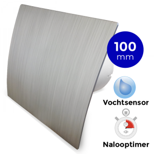 Whisper Pro-Design badkamerventilator - Ø100mm - met nalooptimer + vochtsensor - gebogen kunststof - zilver