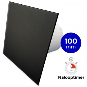 Whisper Pro-Design badkamerventilator - Ø100mm - met nalooptimer - vlak glas - mat zwart